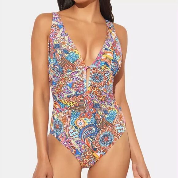 Bleu Rod Beattie Groovy Baby V-neck One Piece Swimsuit - Picture 1 of 13